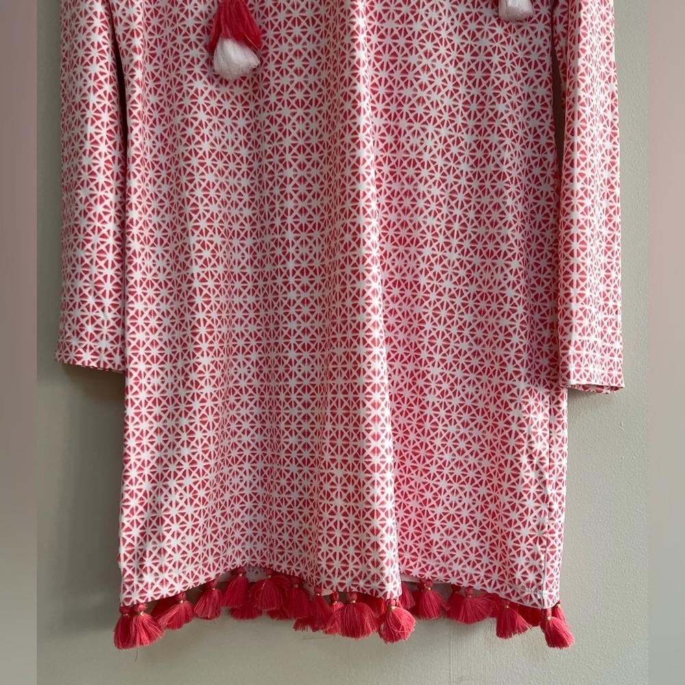 Cabana Life Algarve Hooded Cover Up Dress in Coral Pink/White, size S - Picture 6 of 13